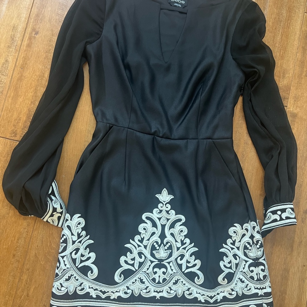 Elegant Black and White Dress by Bebe embroidered